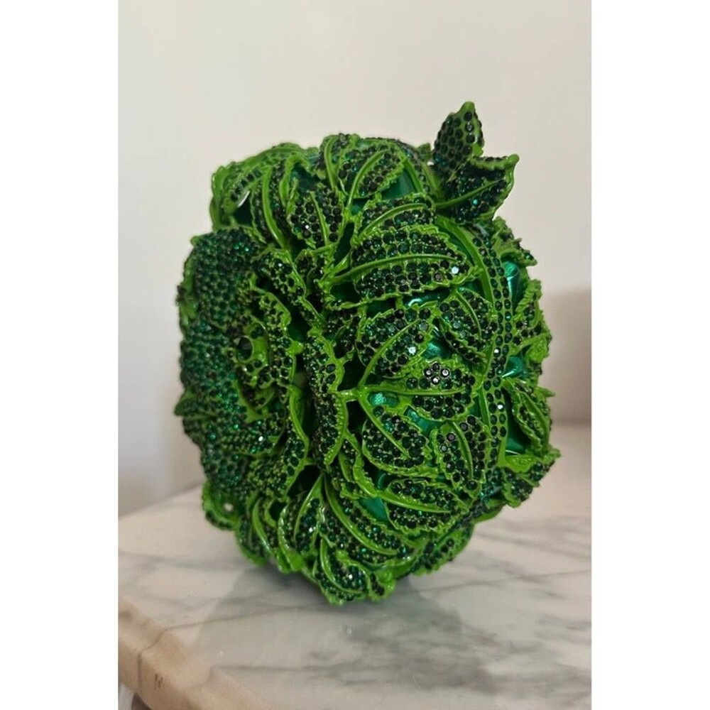 Green ROSE Cristal Rhinestone clutch - Picture 4 of 5